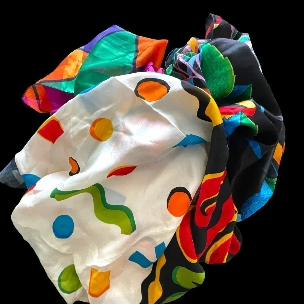 Vintage 1990s Echo Silk Graphic Pattern Square Scarf Classic Saved by the Bell